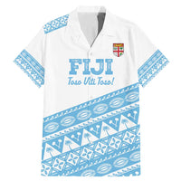 Fiji Rugby 2025 Custom Family Matching Mermaid Dress and Hawaiian Shirt Fijian Tapa Toso Viti Toso - White LT14 Dad's Shirt - Short Sleeve White - Polynesian Pride
