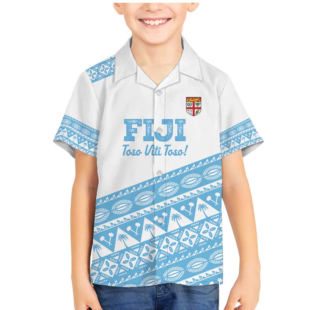 Fiji Rugby 2025 Custom Family Matching Mermaid Dress and Hawaiian Shirt Fijian Tapa Toso Viti Toso - White LT14 Son's Shirt White - Polynesian Pride