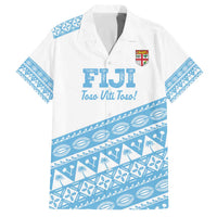Fiji Rugby 2025 Custom Family Matching Off The Shoulder Long Sleeve Dress and Hawaiian Shirt Fijian Tapa Toso Viti Toso - White LT14 Dad's Shirt - Short Sleeve White - Polynesian Pride