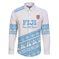 Fiji Rugby 2025 Custom Family Matching Off The Shoulder Long Sleeve Dress and Hawaiian Shirt Fijian Tapa Toso Viti Toso - White LT14 Dad's Shirt - Long Sleeve White - Polynesian Pride