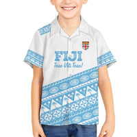 Fiji Rugby 2025 Custom Family Matching Off Shoulder Short Dress and Hawaiian Shirt Fijian Tapa Toso Viti Toso - White LT14 Son's Shirt White - Polynesian Pride