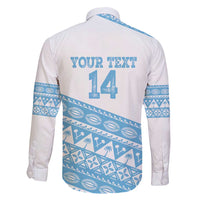 Fiji Rugby 2025 Custom Family Matching Short Sleeve Bodycon Dress and Hawaiian Shirt Fijian Tapa Toso Viti Toso - White LT14 - Polynesian Pride