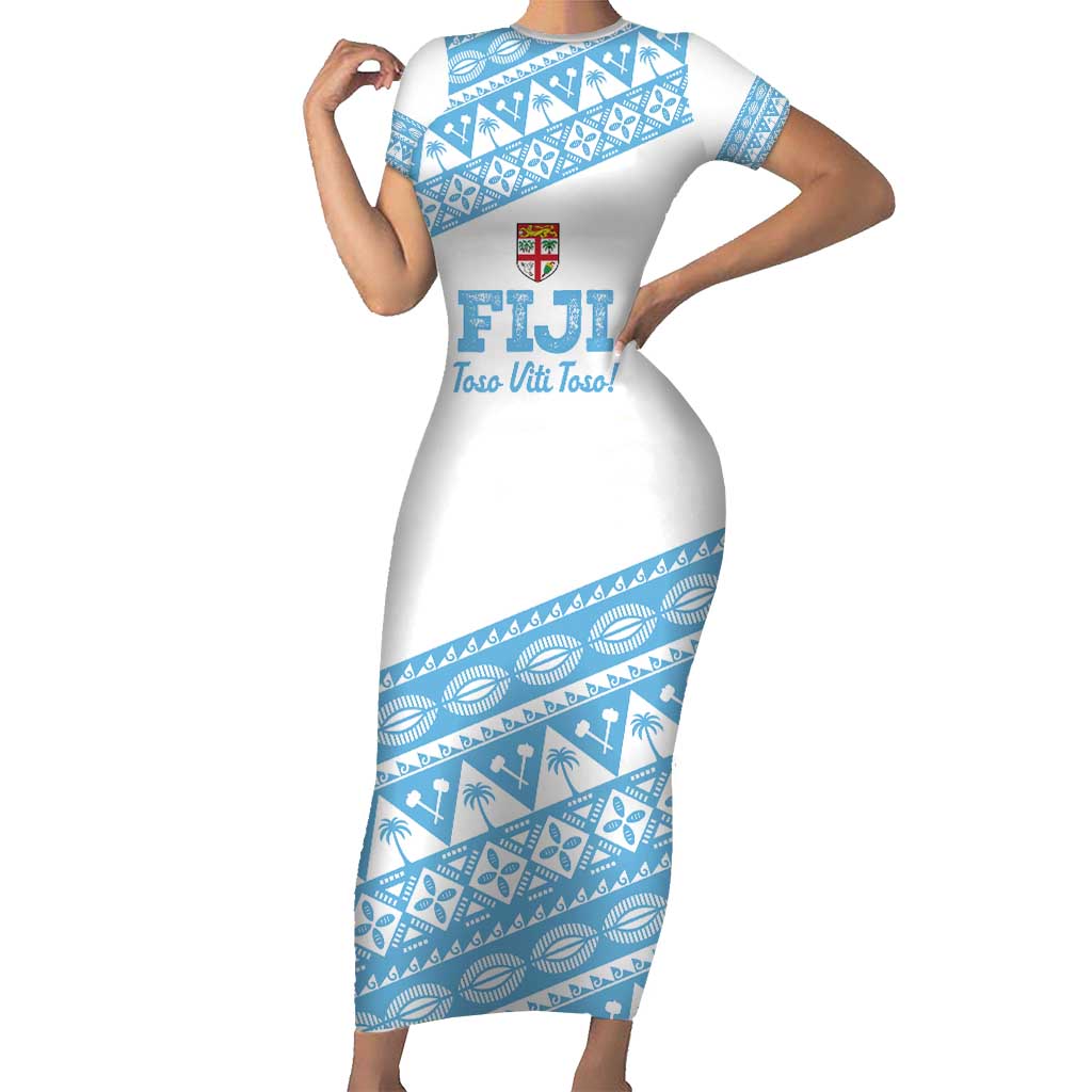 Fiji Rugby 2025 Custom Family Matching Short Sleeve Bodycon Dress and Hawaiian Shirt Fijian Tapa Toso Viti Toso - White LT14 Mom's Dress White - Polynesian Pride