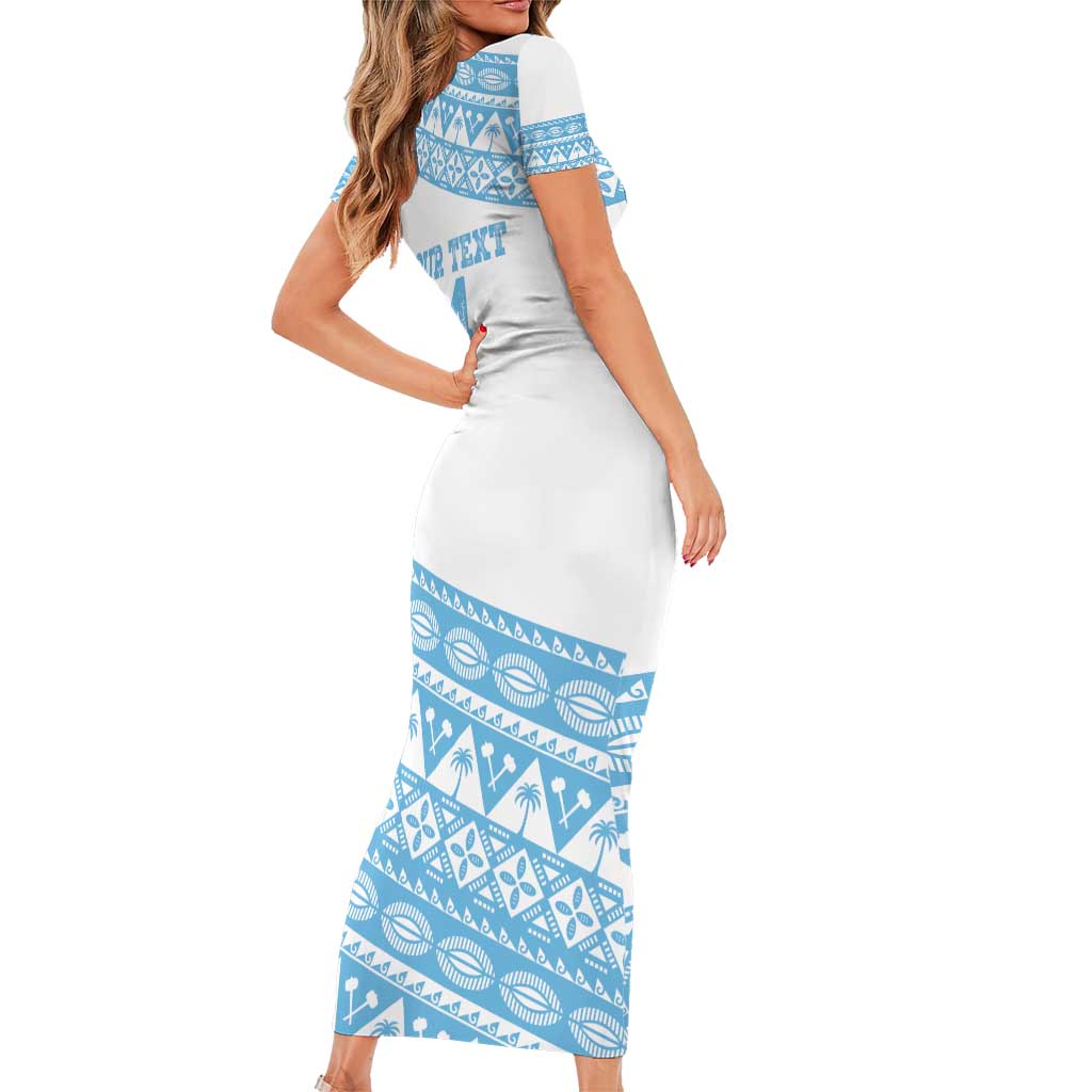 Fiji Rugby 2025 Custom Family Matching Short Sleeve Bodycon Dress and Hawaiian Shirt Fijian Tapa Toso Viti Toso - White LT14 - Polynesian Pride