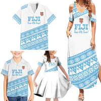 Fiji Rugby 2025 Custom Family Matching Summer Maxi Dress and Hawaiian Shirt Fijian Tapa Toso Viti Toso - White LT14 - Polynesian Pride