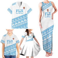 Fiji Rugby 2025 Custom Family Matching Tank Maxi Dress and Hawaiian Shirt Fijian Tapa Toso Viti Toso - White LT14 - Polynesian Pride