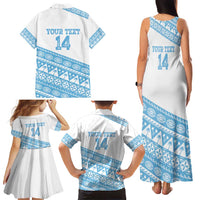 Fiji Rugby 2025 Custom Family Matching Tank Maxi Dress and Hawaiian Shirt Fijian Tapa Toso Viti Toso - White LT14 - Polynesian Pride
