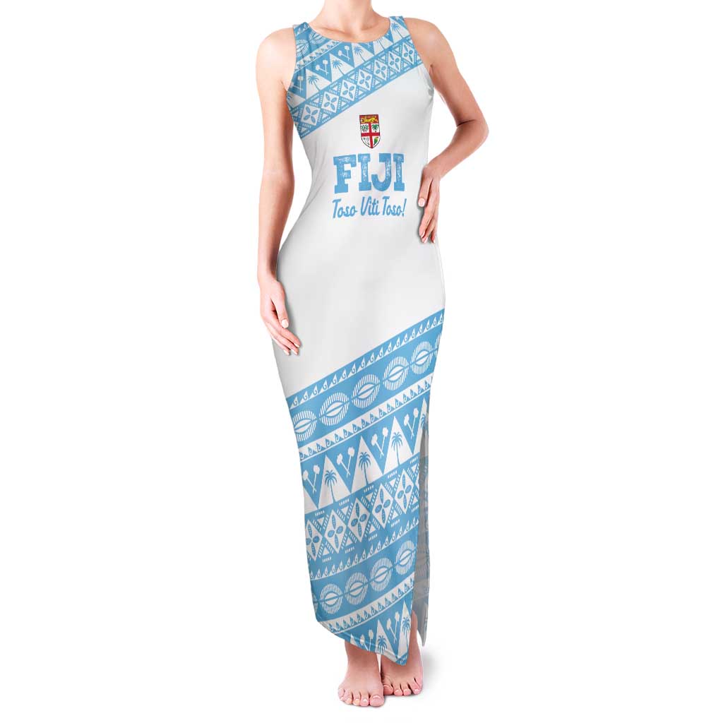 Fiji Rugby 2025 Custom Family Matching Tank Maxi Dress and Hawaiian Shirt Fijian Tapa Toso Viti Toso - White LT14 Mom's Dress White - Polynesian Pride
