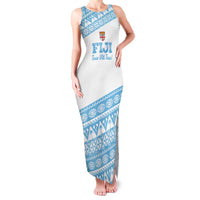 Fiji Rugby 2025 Custom Family Matching Tank Maxi Dress and Hawaiian Shirt Fijian Tapa Toso Viti Toso - White LT14 Mom's Dress White - Polynesian Pride
