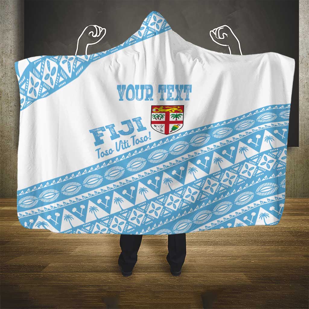 Fiji Rugby 2025 Custom Hooded Blanket Fijian Tapa Toso Viti Toso - White LT14 - Polynesian Pride