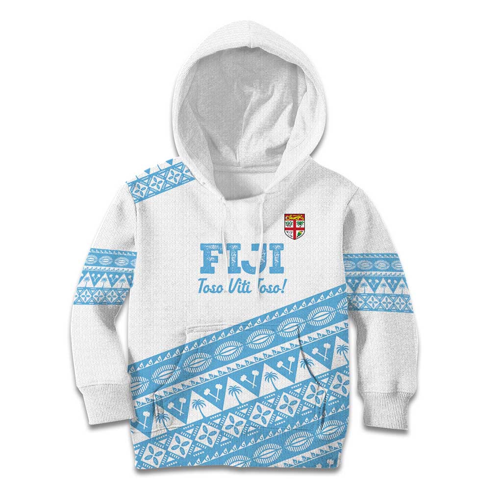 Fiji Rugby 2025 Custom Kid Hoodie Fijian Tapa Toso Viti Toso - White LT14 Hoodie White - Polynesian Pride