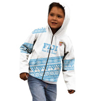 Fiji Rugby 2025 Custom Kid Hoodie Fijian Tapa Toso Viti Toso - White LT14 - Polynesian Pride