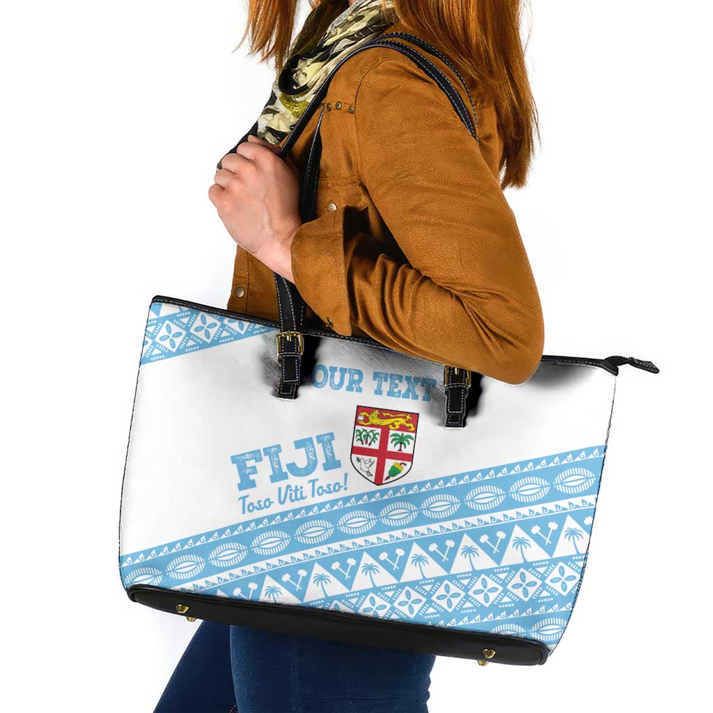 Fiji Rugby 2025 Custom Leather Tote Bag Fijian Tapa Toso Viti Toso - White LT14 White - Polynesian Pride