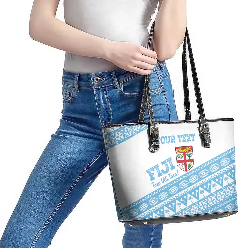 Fiji Rugby 2025 Custom Leather Tote Bag Fijian Tapa Toso Viti Toso - White LT14 - Polynesian Pride