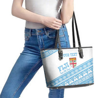 Fiji Rugby 2025 Custom Leather Tote Bag Fijian Tapa Toso Viti Toso - White LT14 - Polynesian Pride