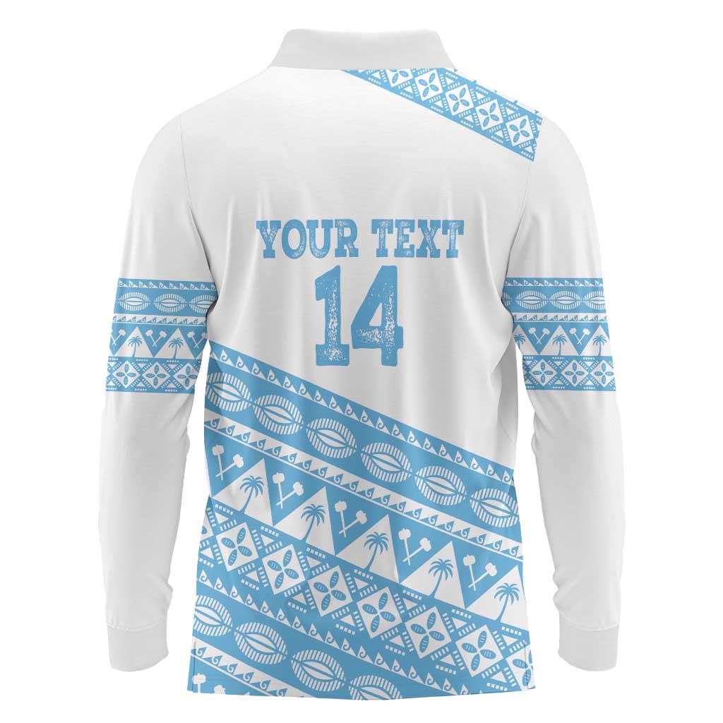 Fiji Rugby 2025 Custom Long Sleeve Polo Shirt Fijian Tapa Toso Viti Toso - White