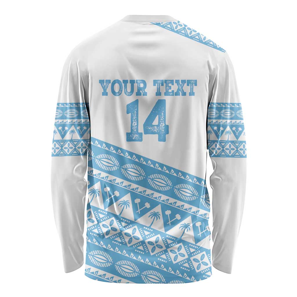 Fiji Rugby 2025 Custom Long Sleeve Shirt Fijian Tapa Toso Viti Toso - White LT14 - Polynesian Pride