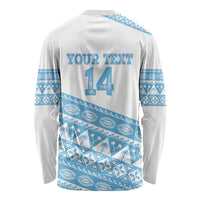 Fiji Rugby 2025 Custom Long Sleeve Shirt Fijian Tapa Toso Viti Toso - White LT14 - Polynesian Pride