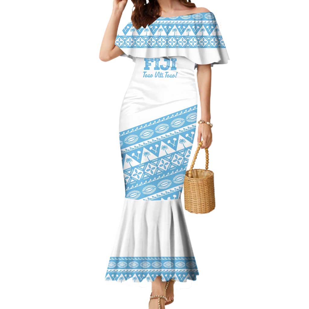 Fiji Rugby 2025 Custom Mermaid Dress Fijian Tapa Toso Viti Toso - White