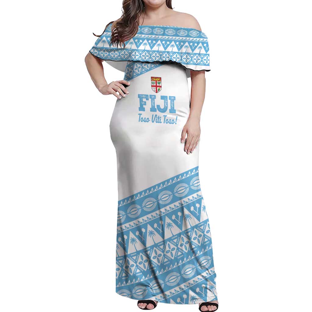 Fiji Rugby 2025 Custom Off Shoulder Maxi Dress Fijian Tapa Toso Viti Toso - White LT14 Women White - Polynesian Pride