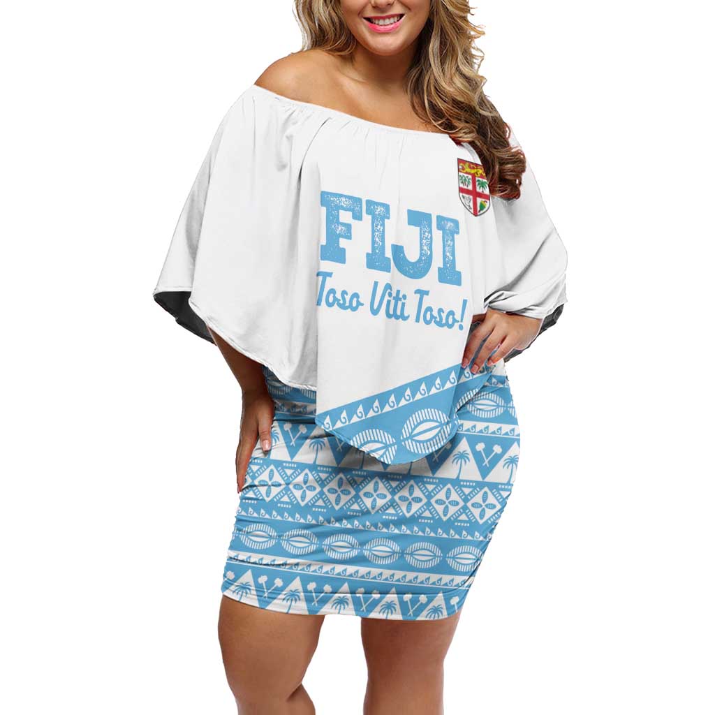 Fiji Rugby 2025 Custom Off Shoulder Short Dress Fijian Tapa Toso Viti Toso - White LT14 Women White - Polynesian Pride
