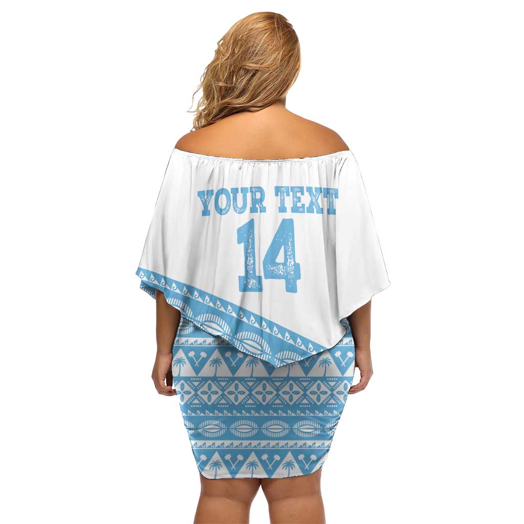 Fiji Rugby 2025 Custom Off Shoulder Short Dress Fijian Tapa Toso Viti Toso - White LT14 - Polynesian Pride