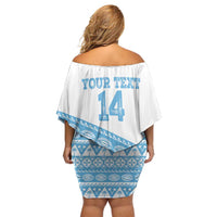 Fiji Rugby 2025 Custom Off Shoulder Short Dress Fijian Tapa Toso Viti Toso - White LT14 - Polynesian Pride