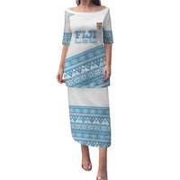 Fiji Rugby 2025 Custom Puletasi Fijian Tapa Toso Viti Toso - White LT14 Long Dress White - Polynesian Pride