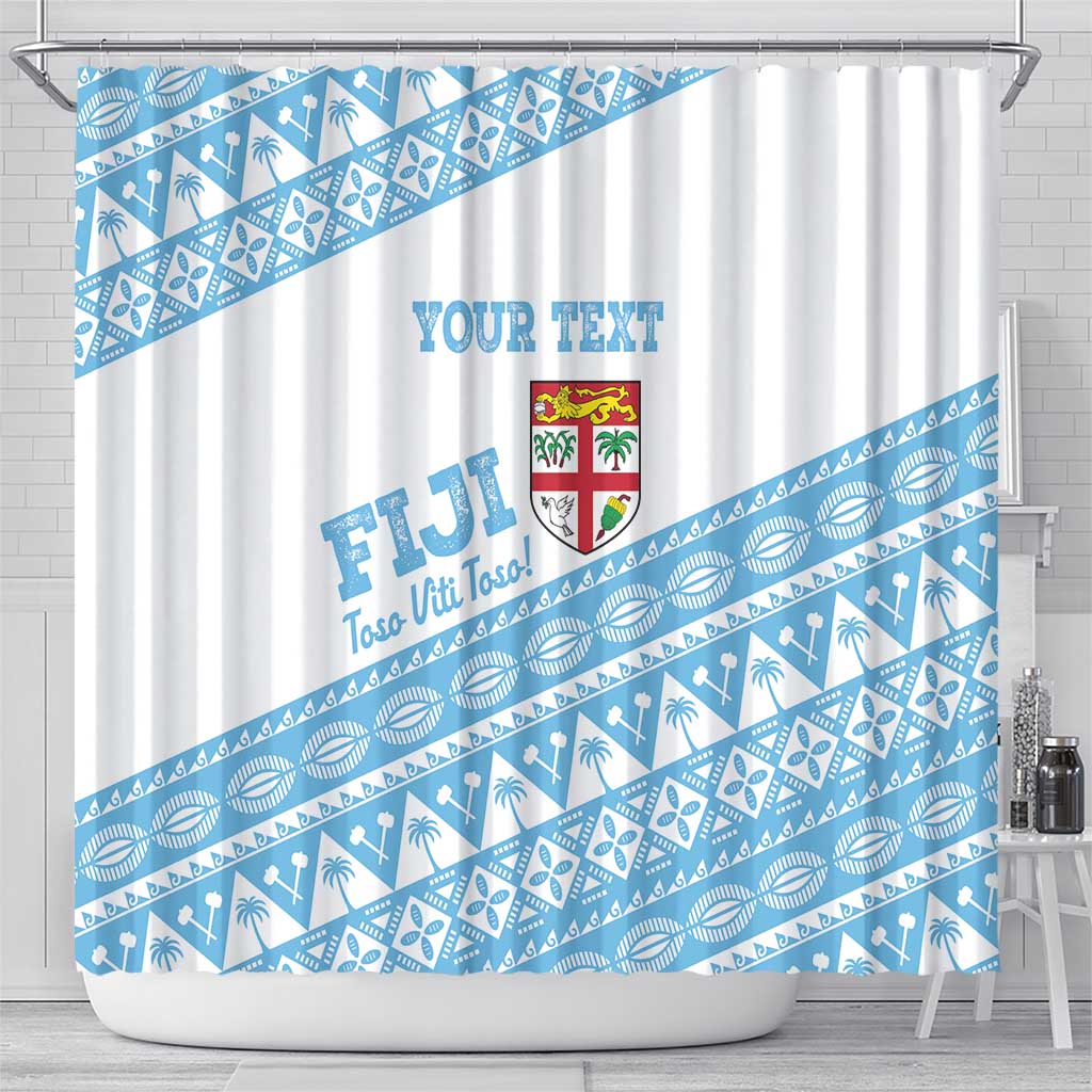Fiji Rugby 2025 Custom Shower Curtain Fijian Tapa Toso Viti Toso - White LT14 - Polynesian Pride