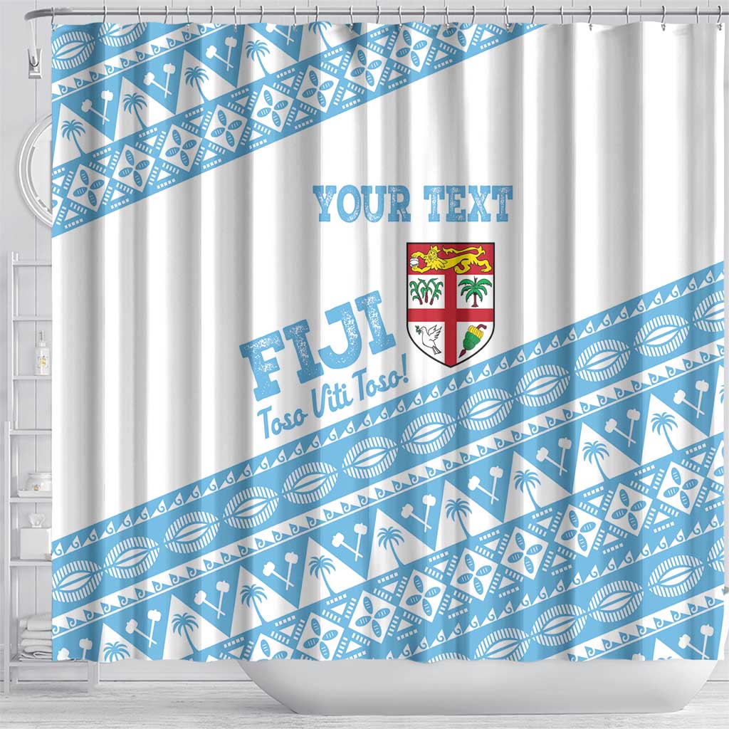 Fiji Rugby 2025 Custom Shower Curtain Fijian Tapa Toso Viti Toso - White LT14 - Polynesian Pride