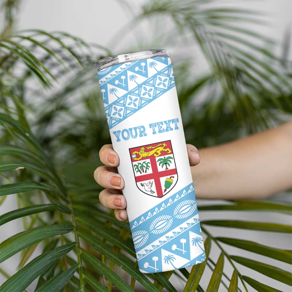 Fiji Rugby 2025 Custom Skinny Tumbler Fijian Tapa Toso Viti Toso - White LT14 - Polynesian Pride