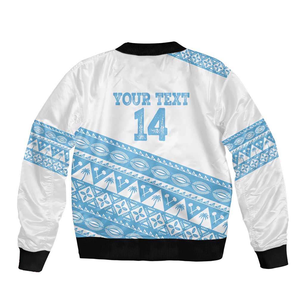 Fiji Rugby 2025 Custom Sleeve Zip Bomber Jacket Fijian Tapa Toso Viti Toso - White
