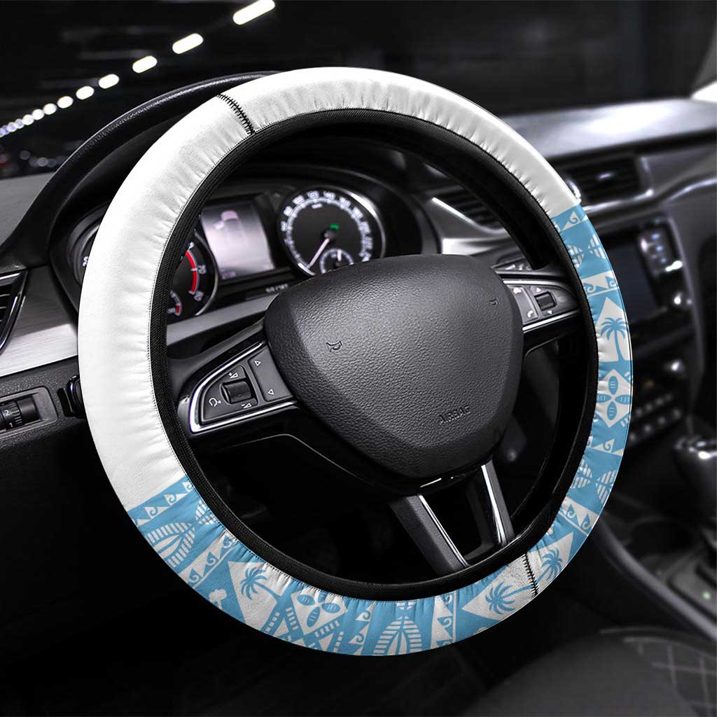 Fiji Rugby 2025 Steering Wheel Cover Fijian Tapa Toso Viti Toso - White LT14 Universal Fit White - Polynesian Pride