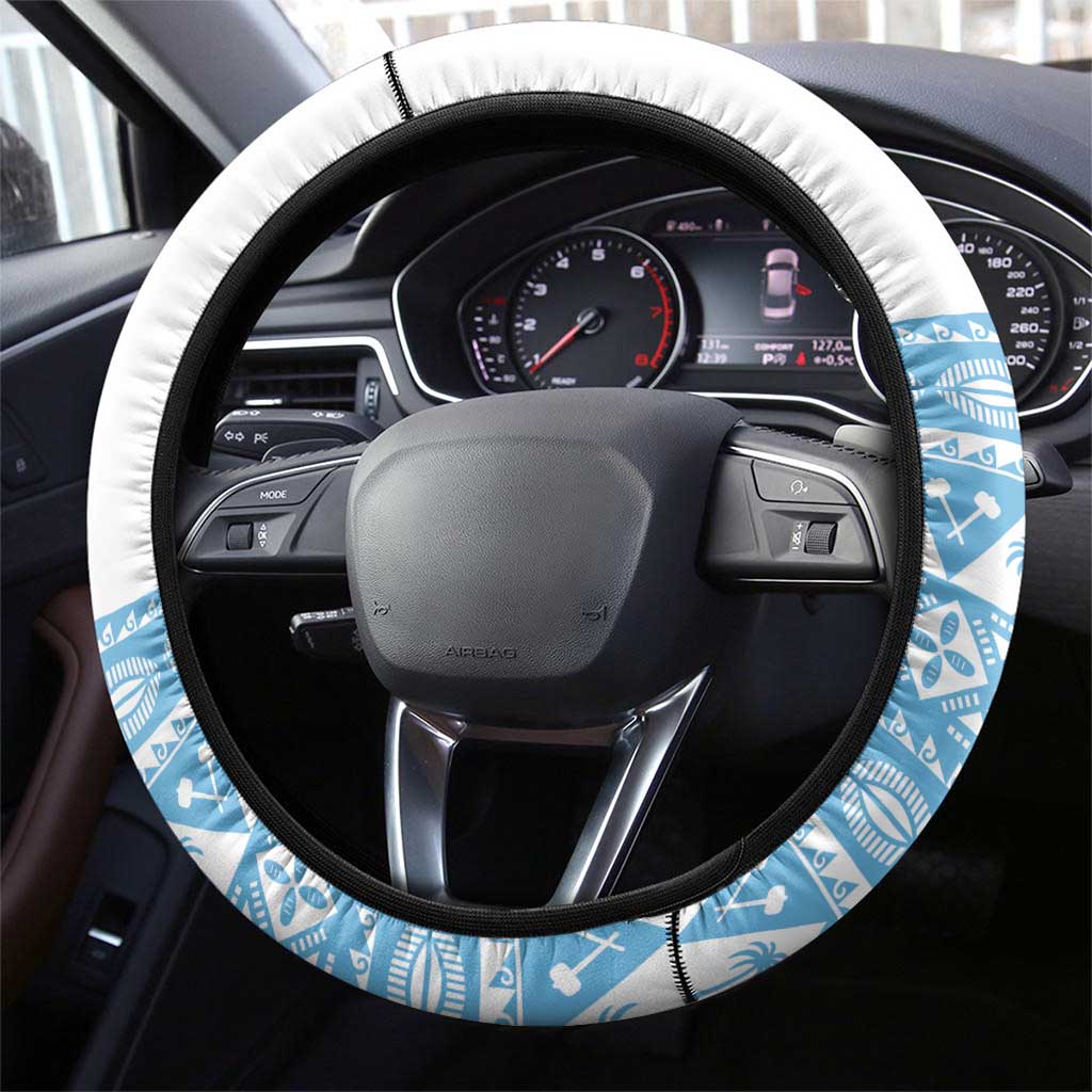Fiji Rugby 2025 Steering Wheel Cover Fijian Tapa Toso Viti Toso - White LT14 - Polynesian Pride