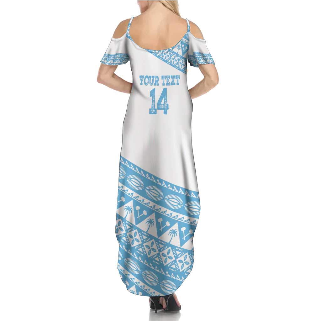 Fiji Rugby 2025 Custom Summer Maxi Dress Fijian Tapa Toso Viti Toso - White LT14 - Polynesian Pride