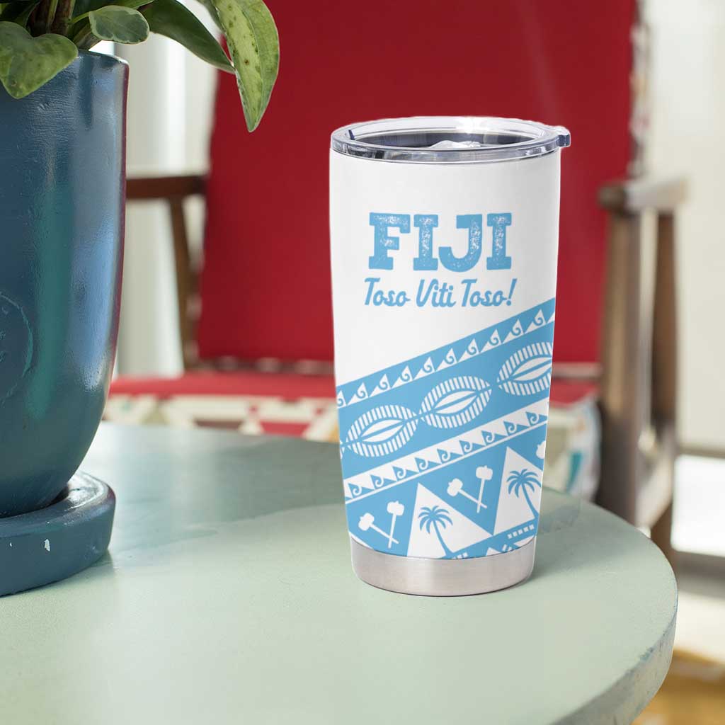 Fiji Rugby 2025 Custom Tumbler Cup Fijian Tapa Toso Viti Toso - White LT14 - Polynesian Pride