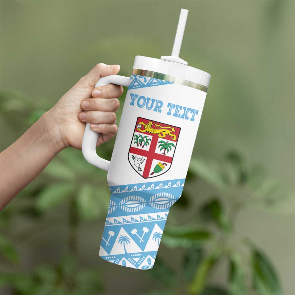 Fiji Rugby 2025 Custom Tumbler With Handle Fijian Tapa Toso Viti Toso - White LT14 - Polynesian Pride