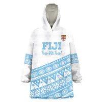 Fiji Rugby 2025 Custom Wearable Blanket Hoodie Fijian Tapa Toso Viti Toso - White