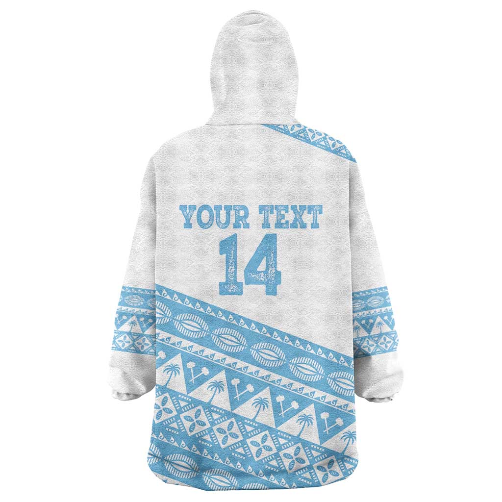 Fiji Rugby 2025 Custom Wearable Blanket Hoodie Fijian Tapa Toso Viti Toso - White