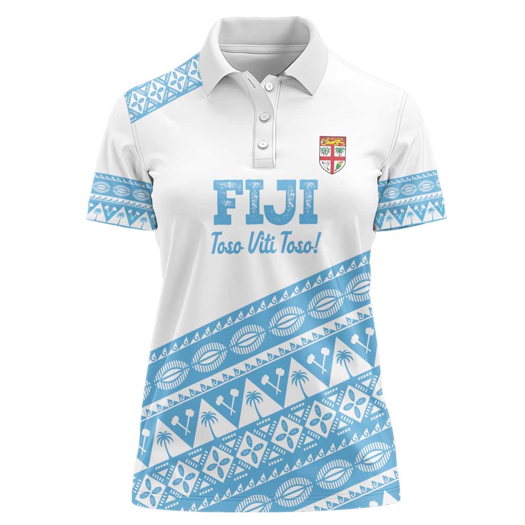Fiji Rugby 2025 Custom Women Polo Shirt Fijian Tapa Toso Viti Toso - White LT14 Female White - Polynesian Pride