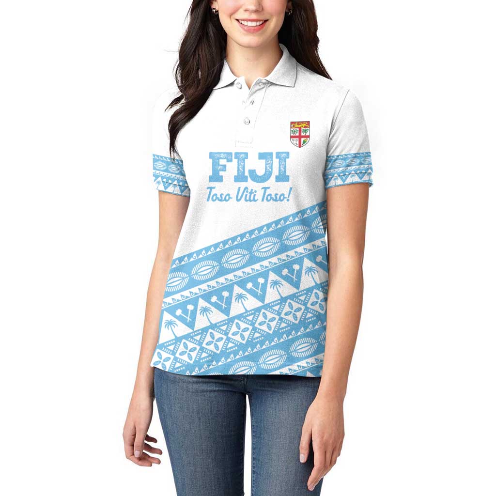Fiji Rugby 2025 Custom Women Polo Shirt Fijian Tapa Toso Viti Toso - White LT14 - Polynesian Pride