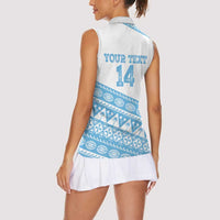 Fiji Rugby 2025 Custom Women Sleeveless Polo Shirt Fijian Tapa Toso Viti Toso - White
