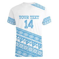 Fiji Rugby 2025 Custom Women V-Neck T-Shirt Fijian Tapa Toso Viti Toso - White LT14 - Polynesian Pride