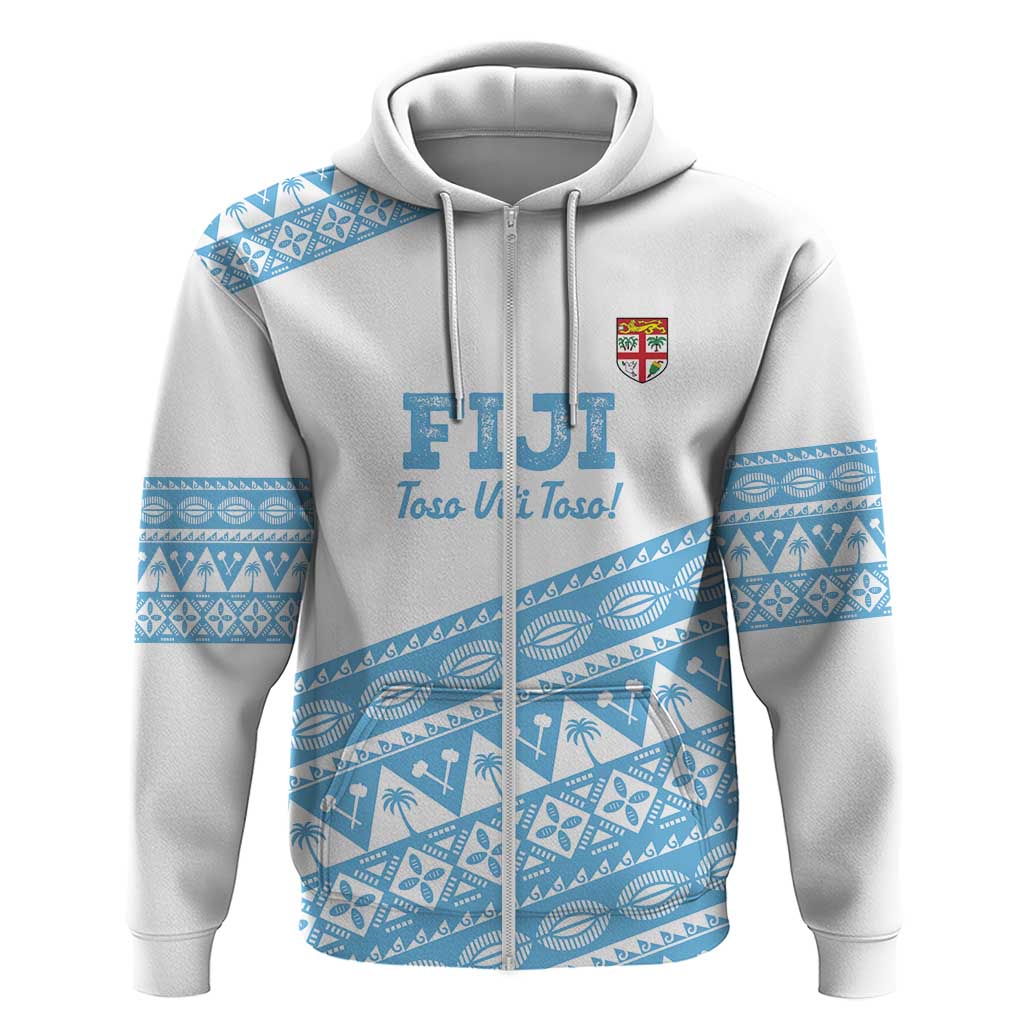 Fiji Rugby 2025 Custom Zip Hoodie Fijian Tapa Toso Viti Toso - White