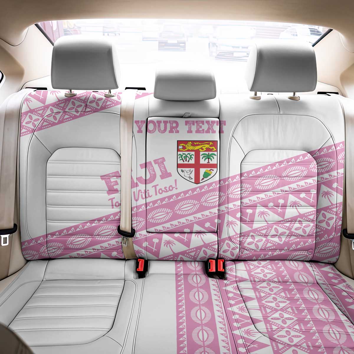 Fiji Rugby 2025 Custom Back Car Seat Cover Fijian Tapa Toso Viti Toso - Pink LT14 - Polynesian Pride