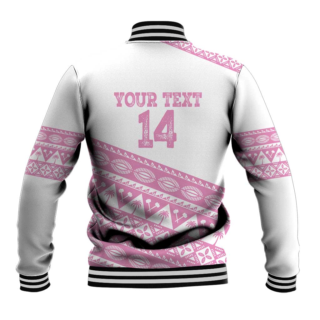 Fiji Rugby 2025 Custom Baseball Jacket Fijian Tapa Toso Viti Toso - Pink