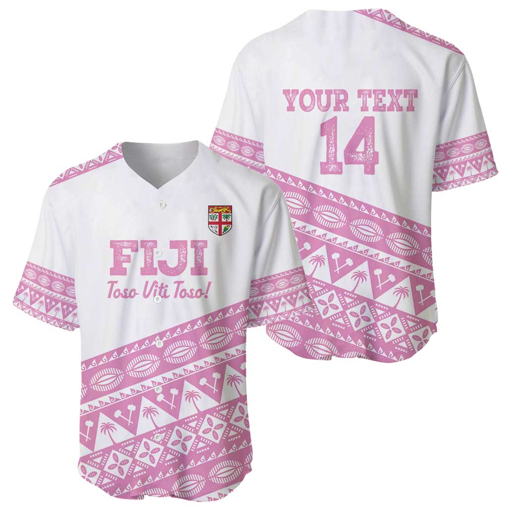 Fiji Rugby 2025 Custom Baseball Jersey Fijian Tapa Toso Viti Toso - Pink LT14 - Polynesian Pride