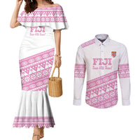 Fiji Rugby 2025 Custom Couples Matching Mermaid Dress and Long Sleeve Button Shirt Fijian Tapa Toso Viti Toso - Pink LT14 Pink - Polynesian Pride