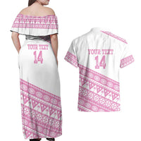 Fiji Rugby 2025 Custom Couples Matching Off Shoulder Maxi Dress and Hawaiian Shirt Fijian Tapa Toso Viti Toso - Pink LT14 - Polynesian Pride