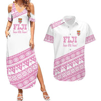 Fiji Rugby 2025 Custom Couples Matching Summer Maxi Dress and Hawaiian Shirt Fijian Tapa Toso Viti Toso - Pink LT14 Pink - Polynesian Pride